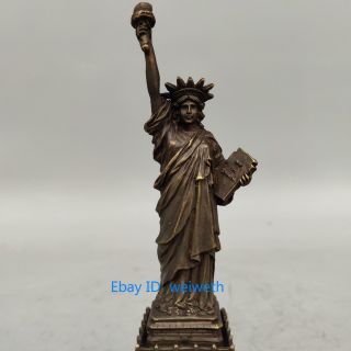 Collectible Handmade Carving Statue of Liberty Bronze Mechanical Clock Art 3