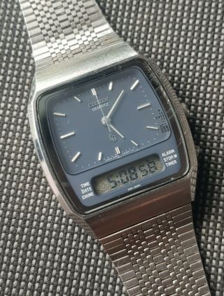 Vintage Citizen Ana Digi Dual Time 41 - 8013 Blue Dial Japan Digital Watch