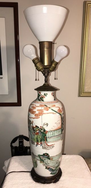 Large Vintage Oriental Asian Hand Painted Porcelain Table Lamp Ginger Jar.