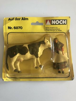 Vintage Noch Toy Cow And Lady Auf Der Alm Nr.  6870 Made In West Germany
