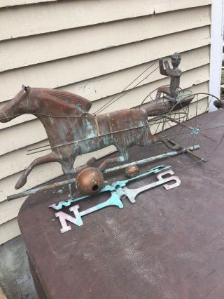 Vintage Copper & Brass Horse And Buggy Weathervane.  Rare Folk Art
