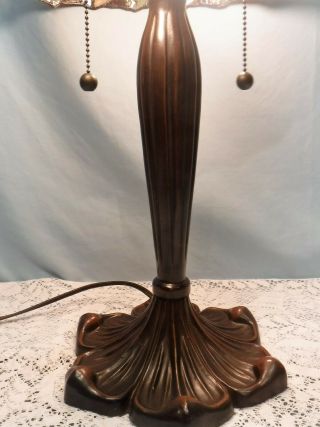 VTG Tiffany Style Table Lamp Owl Faces Double Socket Stained Glass 6