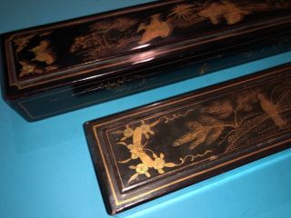 2 FINE CHINESE QING DYNASTY GOLD LACQUER HAND PAINTED FAN BOX CASE 2