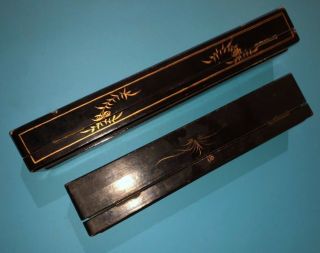 2 FINE CHINESE QING DYNASTY GOLD LACQUER HAND PAINTED FAN BOX CASE 6