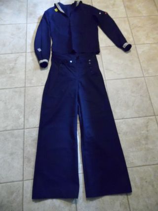 Vintage Wwii Us Navy Sailor Wool Uniform Crackerjack Jumper & 13 Button Pants