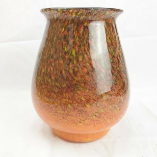 Antique Vintage Monart Orange Early Splatter Mottled Glass Flower Floral Vase