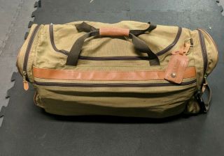 Vintage Ll Bean Tan Canvas & Leather Trim Travel Rolling Carryon Luggage Bag