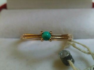 Vintage Ring Turquoise USSR ROSE PINK Gold 585 14K Star Stamp Russian Soviet 3