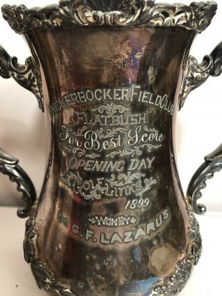 Antique Silver - plate Golf Trophy Vase Knickerbocker Field Club 1899 2