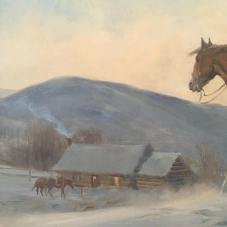 Vintage Framed Landscape Painting Oil on Canvas Western Cowboy on Horse at Dawn 3