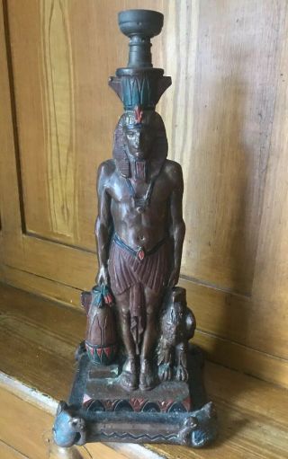 VINTAGE ART DECO ARMOR BRONZE EGYPTIAN REVIVAL Figural PHARAOH Lamp Rare 8