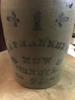 Rare Antique Stoneware 1 Geneva Pa Jar Cobalt Stencil Crock