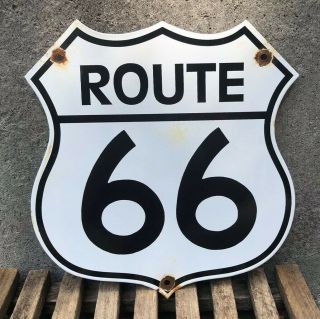 Vintage Highway Route 66 Porcelain Enamel Road Sign