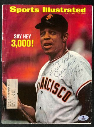 Signed Willie Mays Vintage 1970 Dated Sports Illustrated Si Cover Beckett Bas