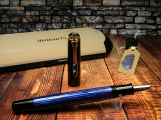 Vintage " Pelikan M400 " Fountain Pen - Old Style - Prussian Blue Striated - Germany