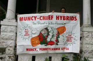 Large Vintage Muncy - Chief Hybrids Seed Corn Farm Gas Oil 72 " Banner Sign