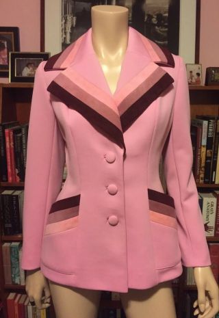 Vintage 1960s Lilli Ann Knit Pink W Ombre Ultra Suede Trim Blazer Suit Jacket 4