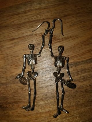 Rare Vintage Vivienne Westwood Skeleton Earrings Silver Unworn 3