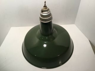 Vintage Benjamin Green Porcelain Enamel Barn Light,  16” Gas Station - Industrial
