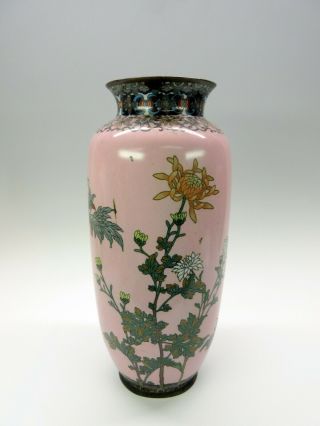 Antique large Japanese Meiji cloisonne vase flowers with pink background 13 