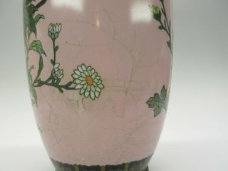 Antique large Japanese Meiji cloisonne vase flowers with pink background 13 