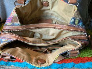 Fossil Vintage Multi - Color Striped Canvas Leather Trim Magnetic Snap Carryall 7
