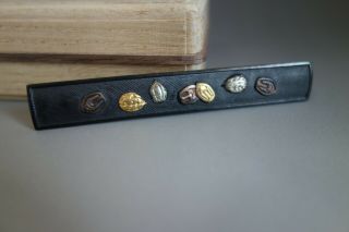 Kozuka Japanese Samurai Walnut Gold Silver Inlay Sword Fitting Katana Tsuba