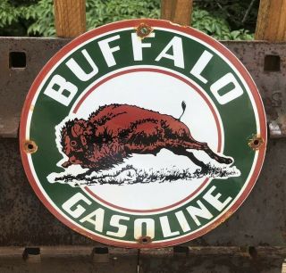 Vintage Buffalo Porcelain Sign Gas Service Station Pump Plate Motor Oil