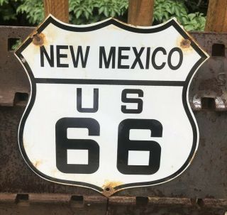Vintage Route 66 Mexico Us Porcelain Metal Sign Road Street Hwy Gas Motor