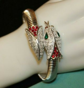 Rare And Cool Looking Crown Trifari Signed Snake Bracelet With Rhinestones