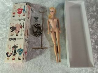Vintage Barbie Blonde 3 - 4 Doll Solid Body Flocked Head W/box & Outfit