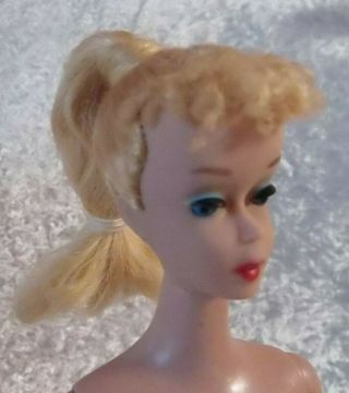 Vintage Barbie Blonde 3 - 4 Doll Solid Body Flocked Head W/Box & Outfit 2