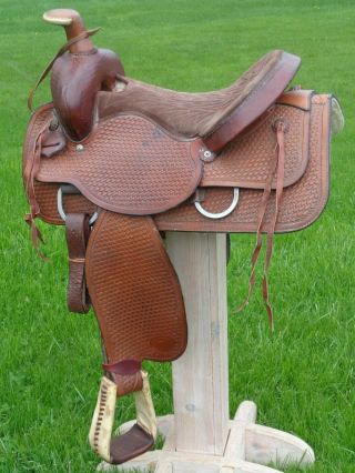 Tex Tan Hereford Vintage 17 " Roper Roping Saddle Tooled Heavy Duty