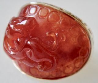 14 Karat Solid Gold Carved Red Jadeite Jade Pixiu Ring - Size 6 - Scrap/wear - 6gr - Qvc
