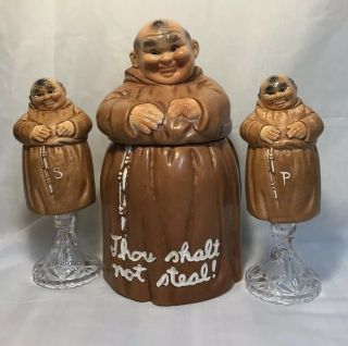 Vintage Set Friar Monk Cookie Jar Salt Pepper Twin Winton Usa Pottery Not Steal