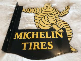 Vintage Michelin Man Porcelain Flange Sign,  Service Station,  Tires,  Bibendum