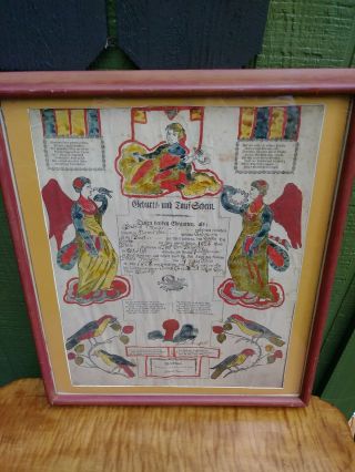 Antique Pennsylvania Fraktur Taufschein Signed By Martin Brechall