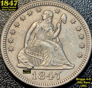 1847 Liberty Seated Silver Quarter Briggs 4 - D (r6) Rare In State