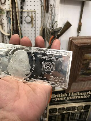 Antique Style Massive Solid Silver 999 American 100 Dollars Money Plaque 8