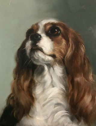 Barnes Oil Painting Vintage Antique Style Portrait King Charles Spaniel Dog Pup
