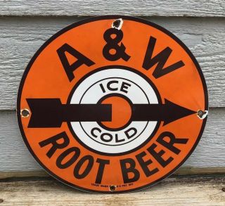 Vintage A & W Root Beer Porcelain Sign,  Soda Pop,  Pepsi,  Mountain Dew,  Coca Cola