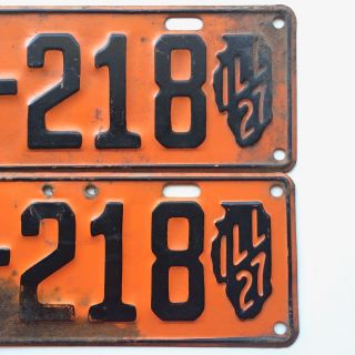 Illinois 1927 Pair Old License Plate Garage Car Tag Set Vtg State Map Orange Bar 2