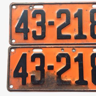Illinois 1927 Pair Old License Plate Garage Car Tag Set Vtg State Map Orange Bar 3
