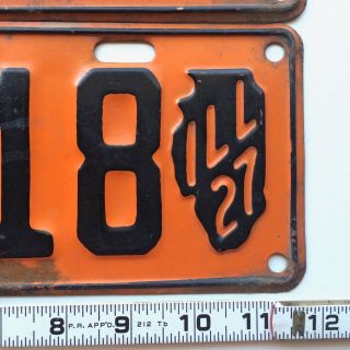 Illinois 1927 Pair Old License Plate Garage Car Tag Set Vtg State Map Orange Bar 5