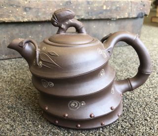 Vintage Chinese Yixing Zisha Purple Clay Slanted Teapot Marked