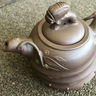 Vintage Chinese Yixing Zisha Purple Clay Slanted Teapot Marked 2
