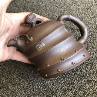 Vintage Chinese Yixing Zisha Purple Clay Slanted Teapot Marked 3