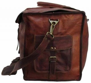 21 inch Mens Vintage Leather Flap Duffel Carry On Weekender Travel Bag 3