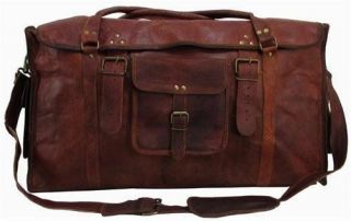 21 inch Mens Vintage Leather Flap Duffel Carry On Weekender Travel Bag 4