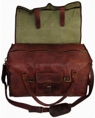 21 inch Mens Vintage Leather Flap Duffel Carry On Weekender Travel Bag 5